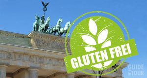 Porta di Brandeburgo a Berlino con l'icona senza glutine. Guida dove mangiare per celiaci a Berlino.