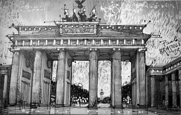 Disegno di Paolo Brasioli, dettaglio della Pariser Platz a Berlino.