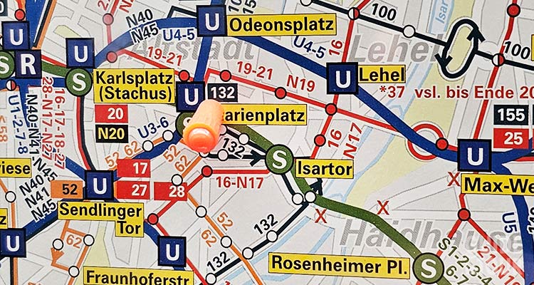 Dettaglio della mappa della metro di Monaco di Baviera.